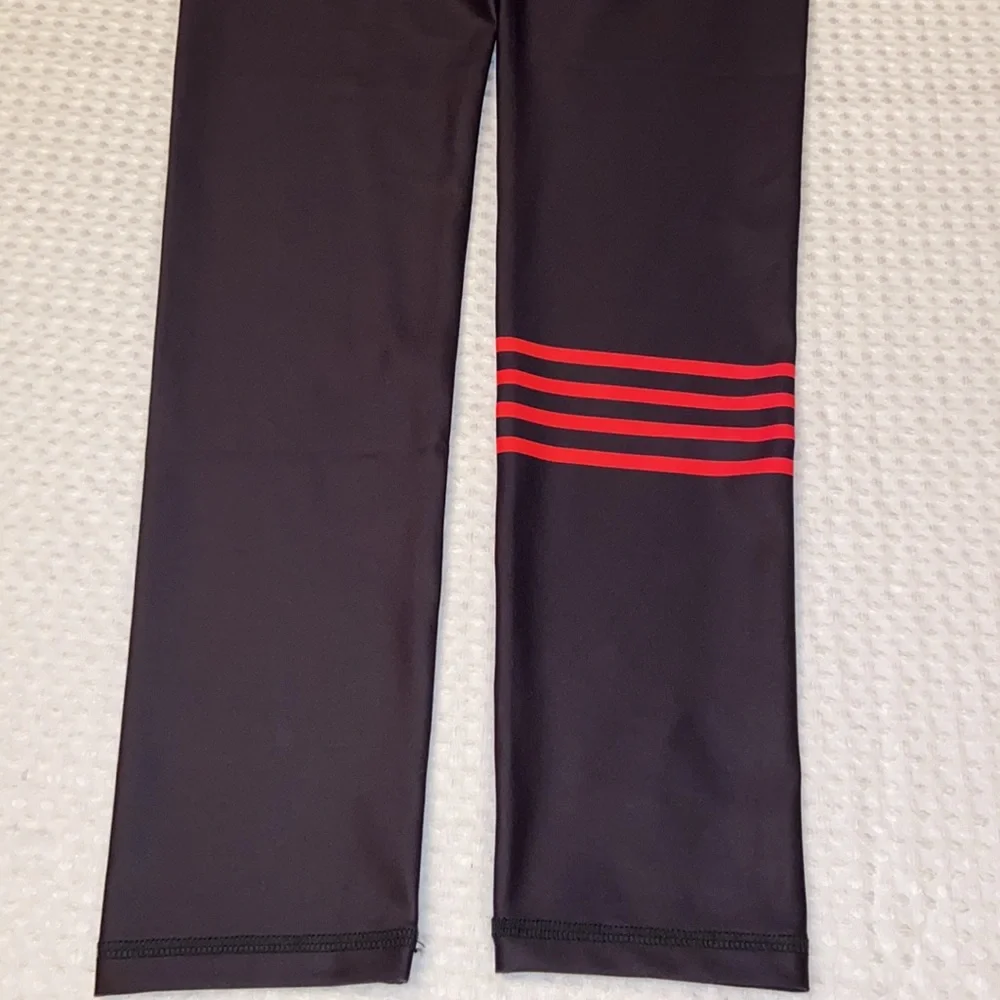 NEW! $78 SCOUT DESIGNS XS SMALL Black Leggings Red Stripes - Picture 9 of 16